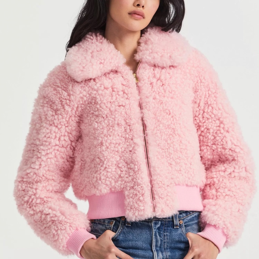 LOVESHACKFANCY Morea Shearling Bomber XS in pink. Looking for, not for sale!!